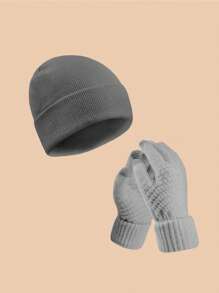 2pcs/Set Winter Knitted Hat & Gloves Set, Thickened Touch Screen Gloves & Skull Cap, Suitable For Men & Women (Random Color), Perfect Gift For Her On New Year & Valentine's Day, Warm Outdoor Travel Beanie Hat Winter Accessories Winter Outfits Valentines Gift