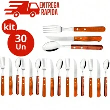 Set Of 30 Cutlery 10 Forks + 10 Knives + 10 Stainless Steel Spoons With Wooden Handle - 彩色 - 查看 1