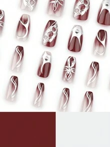 24 件/套 短芭蕾类型 朋克风格 光环渐变 3D 花朵 银色火焰 个性化假指甲 可拆卸全覆盖假指甲贴片 按压式美甲用品 适合学生、办公室女士、派对和日常佩戴 全覆盖假指甲贴片 + 1 件果冻胶 + 1 件指甲锉 装饰你的指甲 提升你的时尚品味指甲 - 彩色 - 查看 5