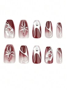 24 件/套 短芭蕾类型 朋克风格 光环渐变 3D 花朵 银色火焰 个性化假指甲 可拆卸全覆盖假指甲贴片 按压式美甲用品 适合学生、办公室女士、派对和日常佩戴 全覆盖假指甲贴片 + 1 件果冻胶 + 1 件指甲锉 装饰你的指甲 提升你的时尚品味指甲 - 彩色 - 查看 4