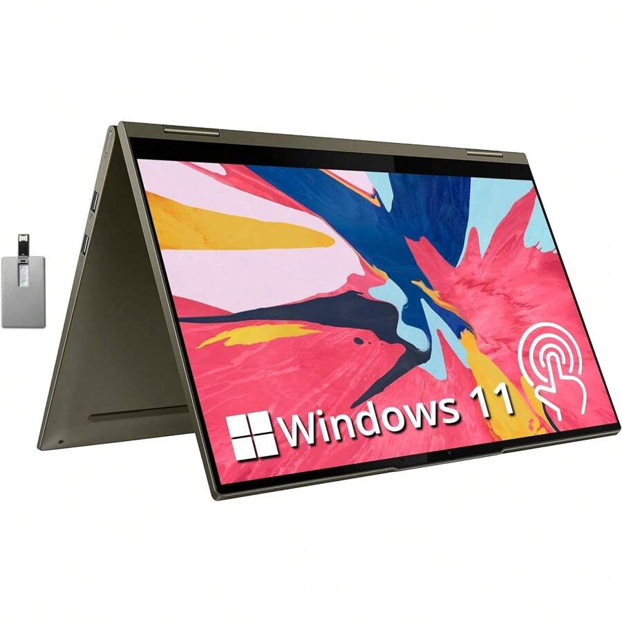 Lenovo Yoga 7i 2-In-1 360° 15.6" Touch Screen Laptop, Intel Evo Platform Core I7 1165G7, Up To 12GB RAM, Up To 2TB PCIe SSD, Intel Iris Xe Graphics, Backlit Keyboard, Win 11, Dark Moss, 32GB USB Card - RAM 12GB | SSD 512GB - Xem 1