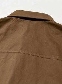 男士休闲纯棉衬衫，纯色，舒适，多口袋，复古风格，适合日常穿着，春秋季，长袖上衣