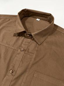 男士休闲纯棉衬衫，纯色，舒适，多口袋，复古风格，适合日常穿着，春秋季，长袖上衣