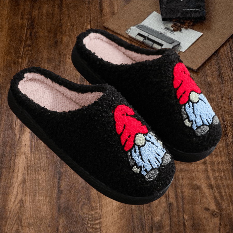 Fashion 2024 Autumn/Winter Christmas Embroidery Print Slip-On Slippers, Couple Slippers For Indoor House Mule