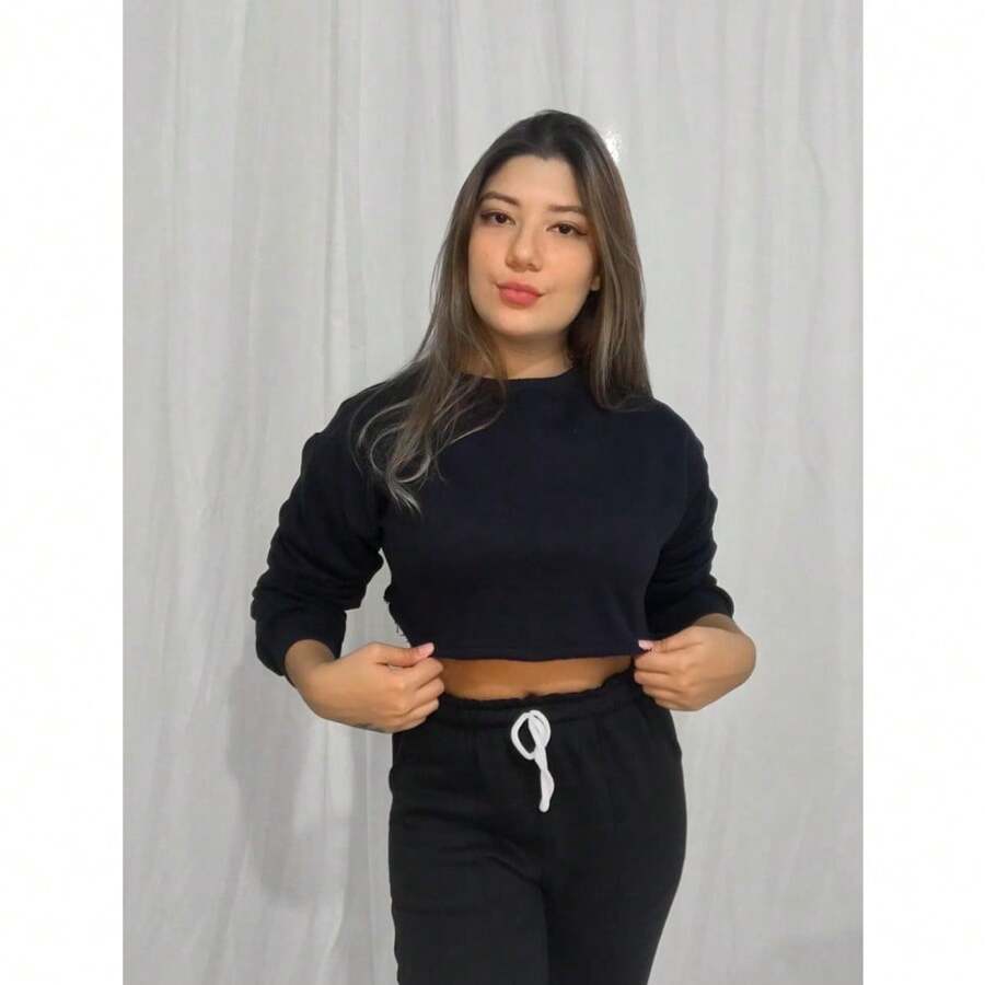 Moletom de frio feminino cropped curto moda blogueirinha