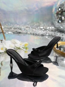 Dép quai ngang hở ngón kiểu Pháp cho nữ, họa tiết miệng cá mập, dép cao gót thời trang thanh lịch, bộ sưu tập mới năm 2025 - màu đen - Xem 2
