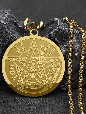 Colares de aço inoxidável com pentagrama tetragrama para homens, cor dourada, joias com corrente masculina