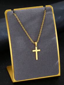 1pc Punk Hip Hop Cross Pendant Stainless Steel Rope Chain Necklace For Boys Cool Street Jewelry For Children Christmas Party Decoration Gift