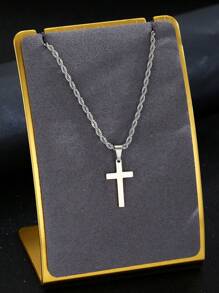 1pc Punk Hip Hop Cross Pendant Stainless Steel Rope Chain Necklace For Boys Cool Street Jewelry For Children Christmas Party Decoration Gift