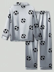 2 件套青少年男孩足球印花长袖睡衣套装