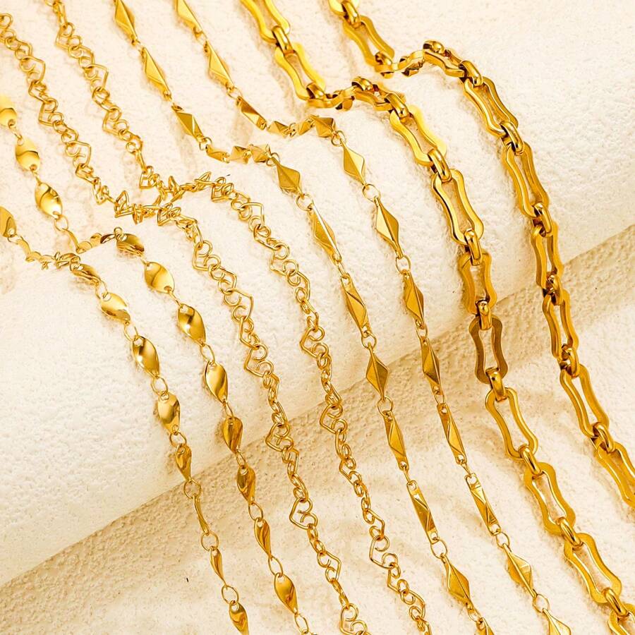 1m Stainless Steel Chain Accessories Stainless Steel Three-Dimensional Diamond Chain Leaf Chain Double Ring Love Chain Electroplated 18K Gold Bone Chain Chain Non-Fading Chain DIY Jewelry Accessories - Chain - View 1