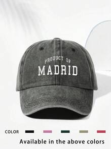 1pc Printed "PAODUCT OF MADRID" Washed Baseball Cap, Breathable Adjustable Outdoor Golf Sun Hat For Men & Women, Fashion Curved Brim Unisex Y2K Sun Visor, Suitable For All Seasons - Print - View 11