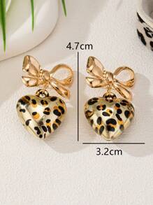 1 Pair Fashionable European And American Unique Exaggerated Leopard Bow & Heart Pendant Earrings,Valentine's Day Gifts Valentines,Mom,Mother,Mother's Day,Gift