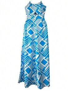 Youth Bow Jumpsuit In Crepe Fabric - Hình học màu xanh bé - Xem 2