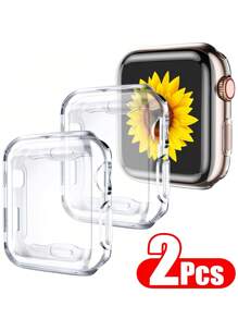 2 件装透明边框保护壳，兼容 Series 10/9/SE/8/7/6/5/4（40mm/41mm/44mm/45mm/42mm/46mm）。全包式透明保护壳，TPU 高清超薄外壳，高灵敏度软质高清屏幕保护膜，全方位防摔。 - 無色 - 查看 1