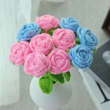 1/3/6/10pcs Handmade Crochet Rose Flowers, Decorative Flowers, Artificial Flowers, Yarn Flowers. Home Decor For Dining Room, Living Room, Bedroom, Wedding, Party. DIY Bouquet Suitable For Her Gift, Mother's Gift, Teacher's Gift, Creative Present. Suitable For Spring/Summer Decor, New Year, Valentine's Day, Birthday, Easter Decor Or Gift - Pink - View 3
