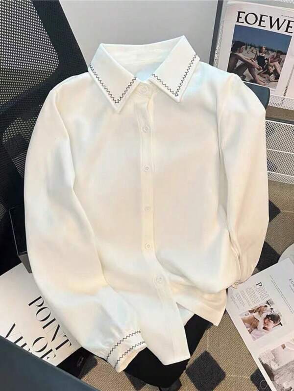 Damen Lässig Colour-Block-Bordüre Langarm Bluse, Herbst