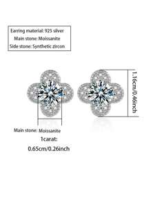 KAHOOT Aretes de tachuela de trébol de cuatro hojas de moissanita de 1 quilate * 2 en plata de ley 925, adecuados para el Día de Acción de Gracias, Halloween, Navidad y San Valentín, viajes, ropa, regalos de aniversario de bodas, cajas de regalo, incluido el certificado GRA