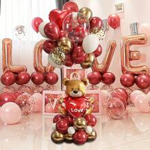 35 件心形和泰迪熊铝箔气球套装，情人节、生日、结婚纪念日、订婚、派对活动装饰 - 紅色 - 查看 4