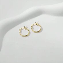 1 对简约 925 纯银螺旋双圈耳环，适合女性日常佩戴 - 銀色 - 查看 8