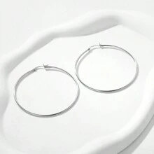 1 对简约 925 纯银螺旋双圈耳环，适合女性日常佩戴 - 銀色 - 查看 7