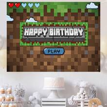 1pc Pixel Theme Party Backdrop - Versatile Polyester Game Themed, Suitable For Photo Booth And Room Decor