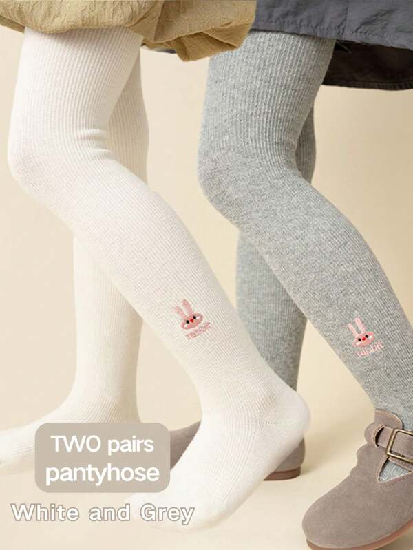 2 pares de medias gruesas con estampado de conejo de dibujos animados para niñas, cálidas y cómodas, aptas para faldas y vestidos, para primavera, otoño e invierno