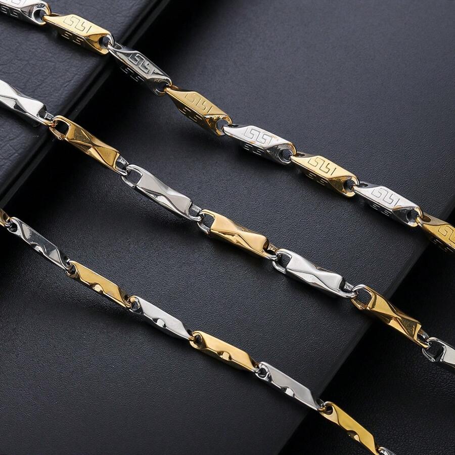 1pc Titanium Steel Interval Necklace, Fashionable Design Fade Resistant Clavicle Chain, Suitable For Men & Women, Daily Wear & Gift - Multicolor - View 1