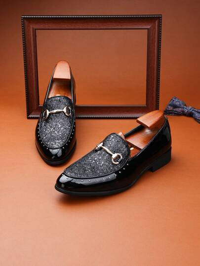 Men's Colorful Pattern Slip-On Loafers, Glitter Elements, Soft Leather Sole Comfortable Casual Dress Shoes, Pointed Toe, Suitable For Business, Wedding, Party, Fashionable And Simple, Please Choose Size Based On Foot Length