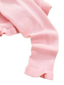 Toddler Baby Girl Sweater Crop Top Knit Cardigan Long Sleeve Ruffled One Button Cute Outwear Kids Fall Shrug Cover Up - Hồng - Xem 5