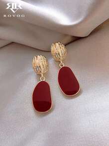1 Pair Elegant Luxury Vintage-Style Red Enamel Geometric Design Earrings For Women, Suitable For Formal Events And Parties