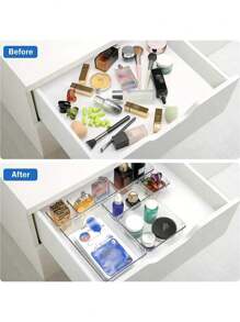 13/25/44pcs Clear Plastic Drawer Organizers Set, 4-Size Versatile Bathroom And Vanity Drawer Organizer Trays, Storage Bins For Makeup, Bedroom, Kitchen Gadgets Utensils And Office - Clear - View 7
