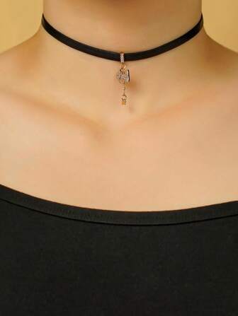 1pc Gothic Style Necklace, Elaborate Leather Cord Elastic Design, Suitable For Party, Holiday Gift And Casual Wear, Various Styles Available