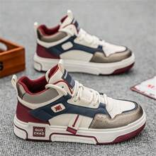 男士新款时尚轻便透气高帮运动鞋，舒适耐用百搭休闲运动鞋，青少年个性化系带运动跑鞋 - 酒紅色 - 查看 6