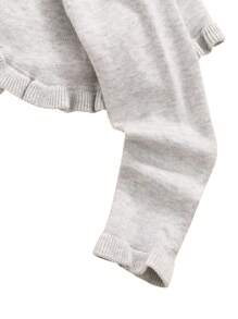 Toddler Baby Girl Sweater Crop Top Knit Cardigan Long Sleeve Ruffled One Button Cute Outwear Kids Fall Shrug Cover Up - 灰色 - 查看 5