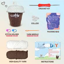 1 pieza, Kit de ganchillo de café para principiantes, kit de animal de punto con ganchos de ganchillo, kit de ganchillo y punto, con video de enseñanza paso a paso (accesorios en color aleatorio) - Café integral - Ver 3