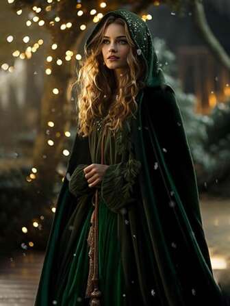 1pc Hooded Cloak Velvet Cape With Hood Christmas Capes Women Witch Costume Vampire Cloak Wizard Robe Men Cosplay Costume