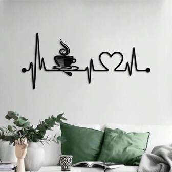 Hello Young 1 Pc Classic Coffee Heartbeat Metal Wall Decoration, Art Suitable For Coffee Lovers Home Decoration, The Bar Is Humorous And Fashionable, Suitable For Various Spaces Such As Bedrooms And Study Rooms, Lovely Metal Wall Decoration ,Valentine's Day ,Valentines Decorations ,Valentines Gifts,Home Decor ,Room Decor,Wall Decor Birthday Graduation