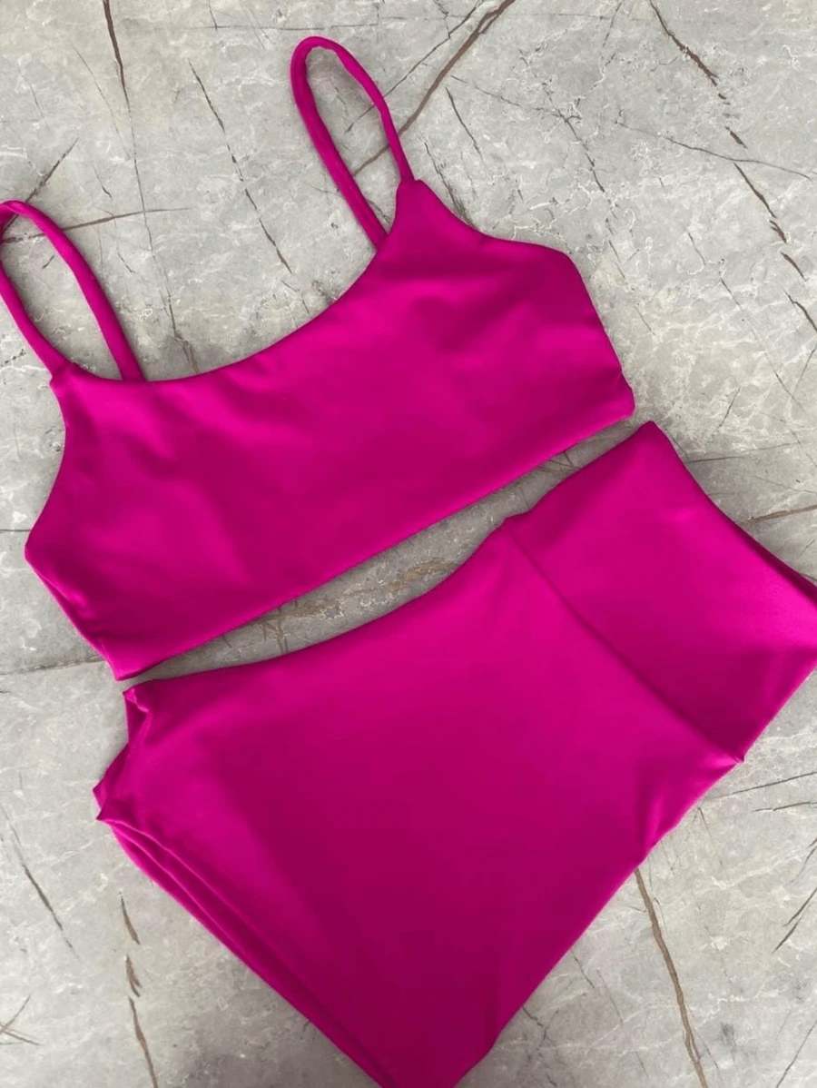 Set, Shorts And Fitness Top With Bare Back And Padded Insert. - Party Punch - View 1