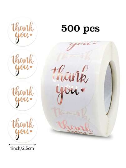 500 pezzi / rotolo di adesivi di ringraziamento color oro rosa, adatti per cottura, sigillatura di buste, piccole imprese, matrimoni, compleanni, etichette fai-da-te per confezioni per feste, adesivi in PVC impermeabili