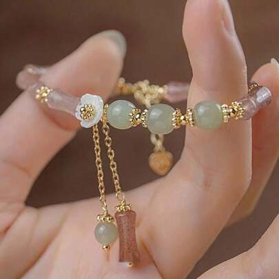 多彩奢华优雅莲花手链，中国风时尚复古女士配饰