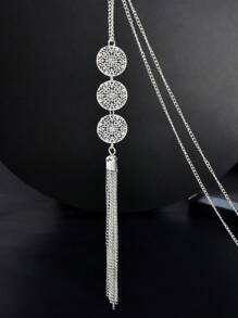 1 Pieza Collar Gargantilla de Cadena Larga de Plata Redondo Estilo Boho Chic con Colgante con Borla para Mujer Joyería para Fiesta Nocturna