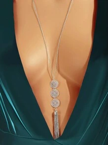 1 Pieza Collar Gargantilla de Cadena Larga de Plata Redondo Estilo Boho Chic con Colgante con Borla para Mujer Joyería para Fiesta Nocturna