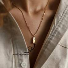 Collar personalizado con placa de identificación y cadena de caja de acero inoxidable, joyería hecha a mano para mujer, regalo de cumpleaños personalizado para ella o mamá