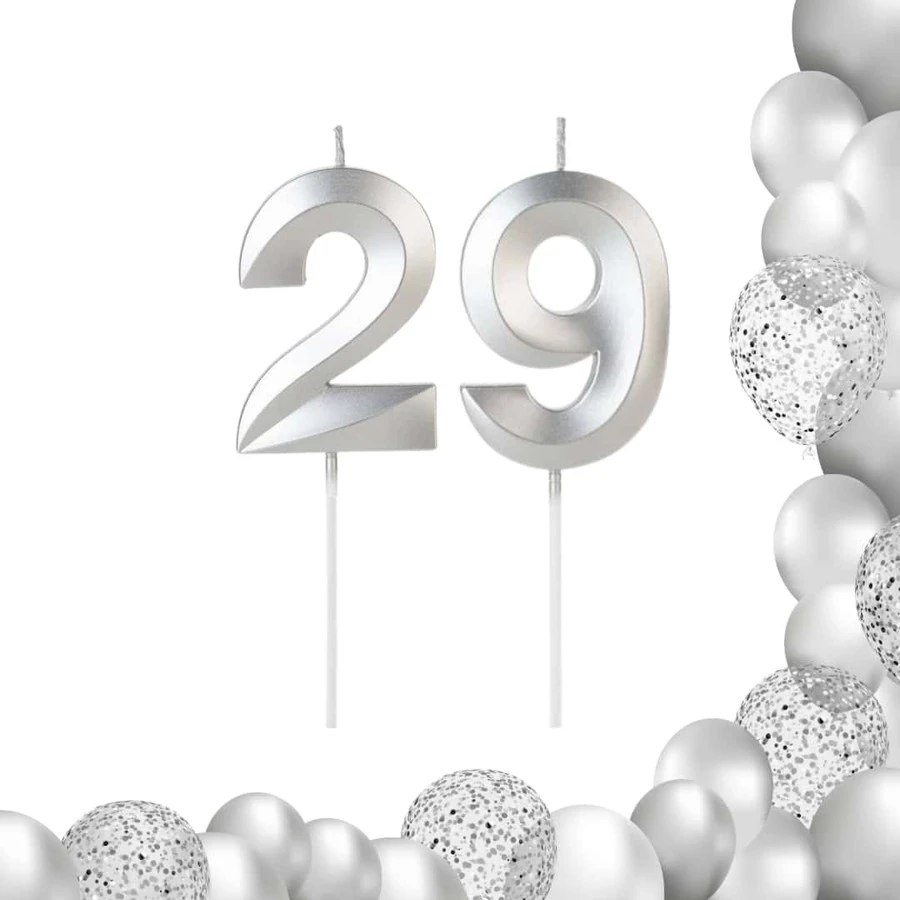 2 Birthday Candles Number Silver Silver Design Various Ages - 29/92 năm - Xem 1