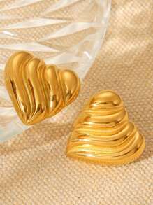 1 Pair Retro Heart-Shaped Stainless Steel Earrings, Suitable For Women's Daily Versatile Fashion Wear, Also Can Be Used As Party, Holiday Gifts Or Valentine's Day Jewelry - Multicolor - View 1