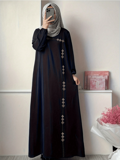 Women's Fashionable Casual Waist Cinching High-End Modest Long Sleeve Long Abaya Dress