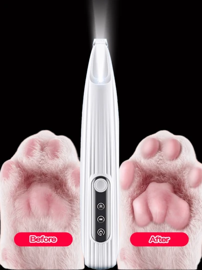1 pieza Afeitadora de mascotas USB con luz LED, afeitadora eléctrica, herramienta de afeitado de almohadillas y garras para gatos y perros, opciones de color blanco y rosa, puede afeitar el pelo de las patas, las orejas, los ojos y las partes íntimas, adecuada para el cuidado diario del pelo de gatos y perros