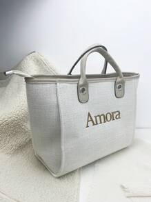 Túi Tote Canvas Dung Tích Lớn Cho Nữ, Kiểu Dáng Xô, Túi Xách & Túi Đeo Chéo, Túi Xách Khóa Kéo Tùy Chỉnh Cho Mọi Mùa - Màu Khaki - Xem 8