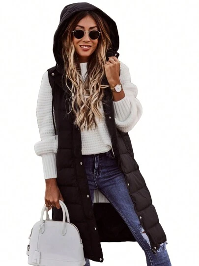 Women Waistcoat, Hooded Neck Sleeveless Zipper Vest Tops Casual Street Party Spring Fall Winter Coat